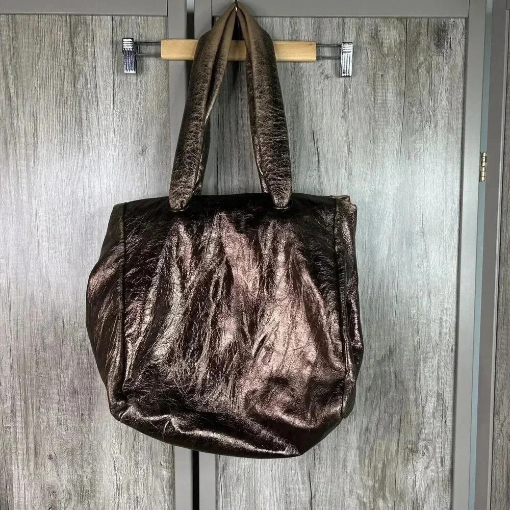Dries Van Noten Bronze Tote Magnetic Closure Tubolar Handles Made in Italy